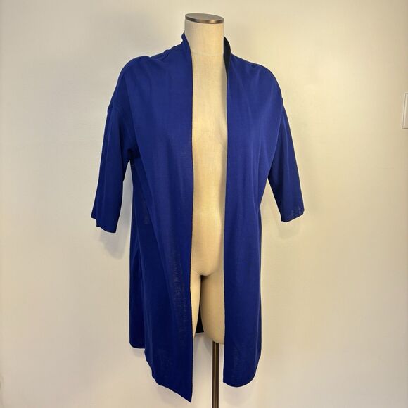 NWT Chicos Open Front Reversible Duster Cardigan Blue Half Sleeve 2 Large READ - Picture 2 of 8